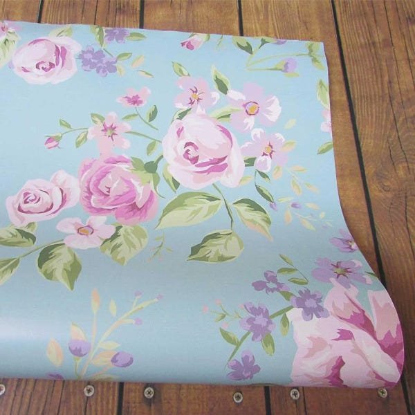 Papel de Parede Adesivo Floral Azul e Rosa 100915 - 3