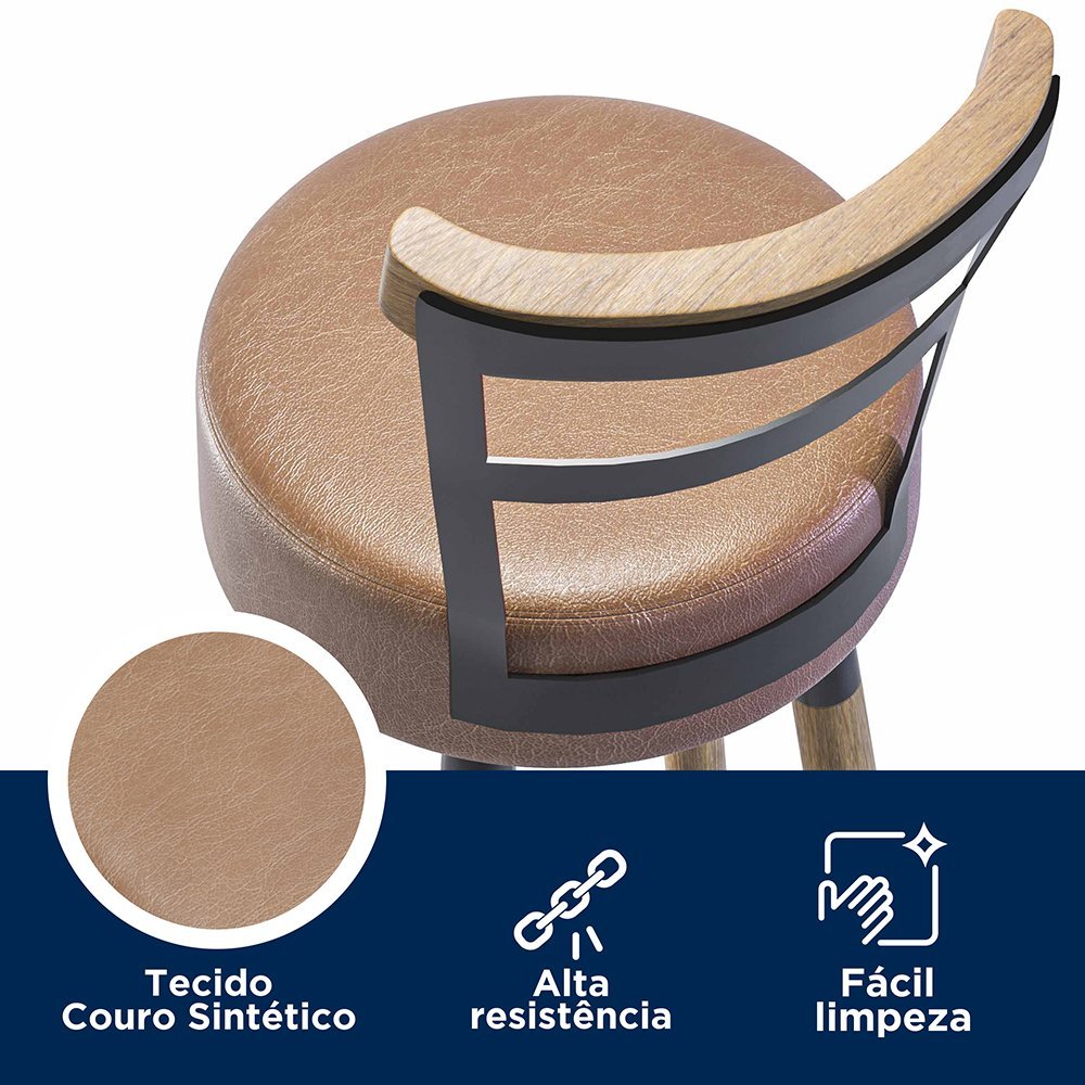 Conjunto Mesa Bistrô e 2 Banquetas Moscou Cor Amarula - Salaone Decor - 6