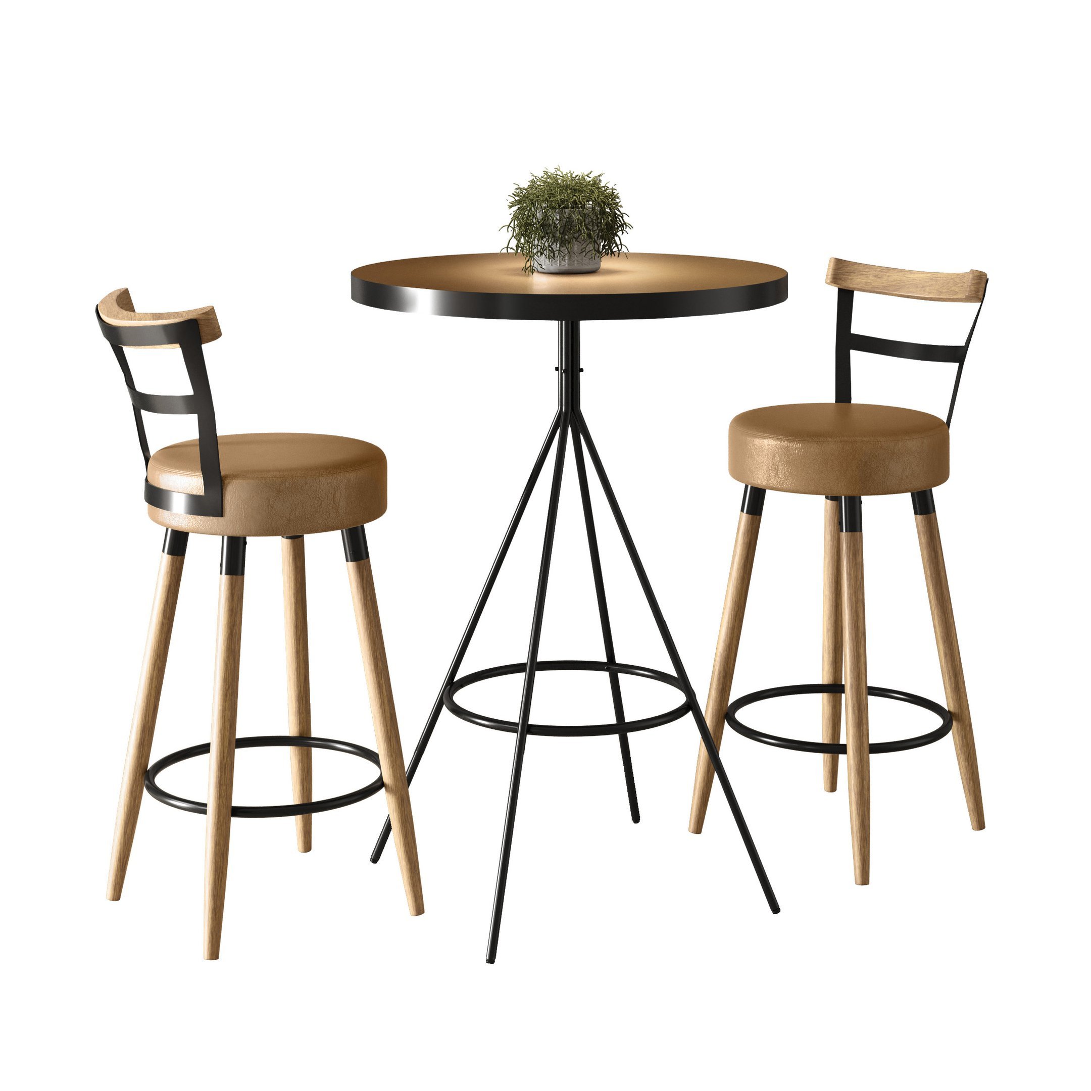 Conjunto Mesa Bistrô e 2 Banquetas Moscou Cor Amarula - Salaone Decor