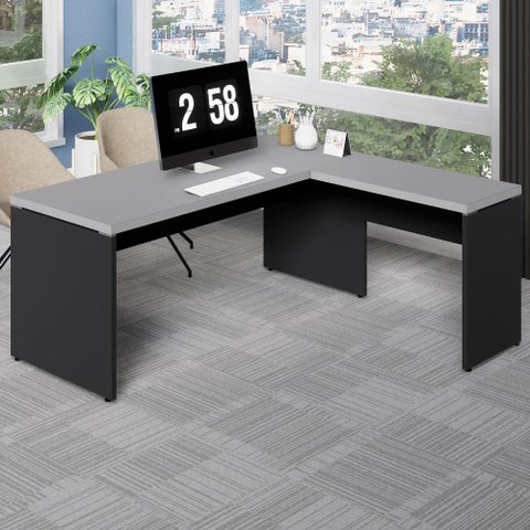 Mesa de Escritório Escrivaninha L 1,70m Pé Painel F5 Office Cor:cinza Sagrado com Preto