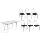 Ver imagem 1 de Conjunto: Mesa Sala Jantar Elba C/ Tampo de Vidro 150cm e 6 Cadeiras Noruega Cromada - Courano Preto