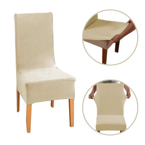 Kit 4 Capa de Cadeira Malha Gel com Elástico - Creme