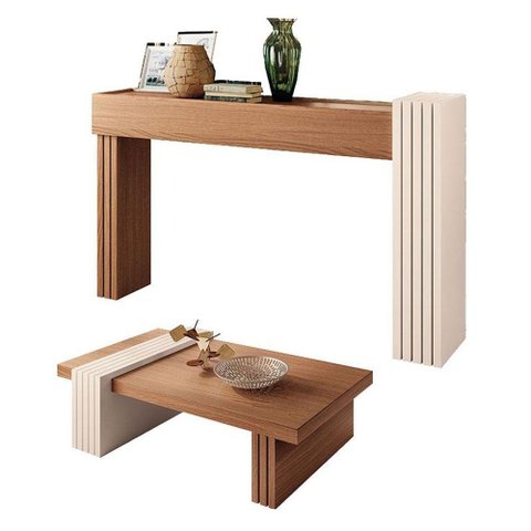 Aparador Astro e Mesa de Centro Luna Nature Off White - Hb Móveis