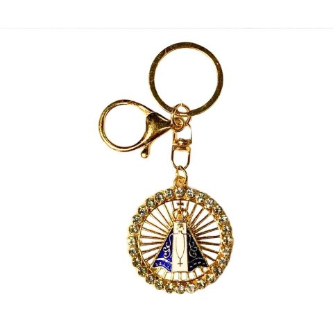Chaveiro Mosquetão Dourado Círculo Aparecida Strass Santa