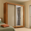 Ver imagem 2 de Guarda Roupas Casal com Espelho 2 Portas de Correr 4 Gavetas Titanium Madeirado / Areia Zanzini