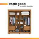 Ver imagem 5 de Guarda Roupas Casal com Espelho 2 Portas de Correr 4 Gavetas Titanium Madeirado / Areia Zanzini