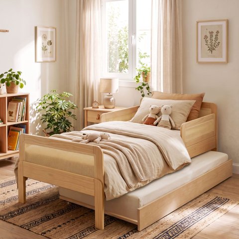 Conjunto Cama Infantil Reversível e Cama Auxiliar Crescer Casatema MadeiraOriginals Marrom/Carvalho