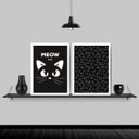 Ver imagem 1 de Kit 2 Quadros Gatinho Meow Preto E Branco 33x24cm - com vidro:Madeira preta