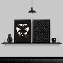 Ver imagem 2 de Kit 2 Quadros Gatinho Meow Preto E Branco 33x24cm - com vidro:Madeira preta