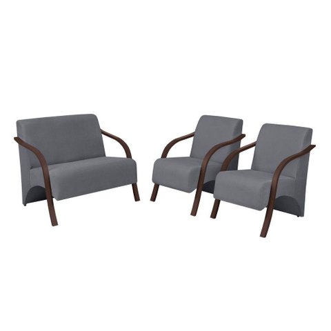 Conjunto Poltrona Vênus Braço Madeira Suede Grafite