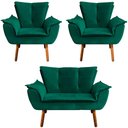 Ver imagem 1 de Conjunto 2 Poltronas e 1 Namoradeira Pés Palito Charger Veludo Verde - Gran Belo