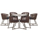 Ver imagem 1 de Mesa com 6 Cadeiras de Jantar Roma 120cm e Noronha em Alumínio Marrom Corda Náutica Estofado 12 Tram