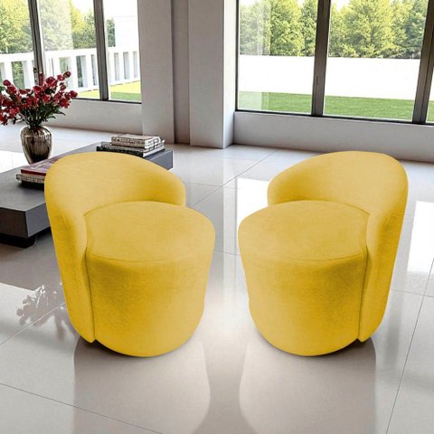Kit 2 Poltronas Decorativa Yara Orgânica Couro Amarelo