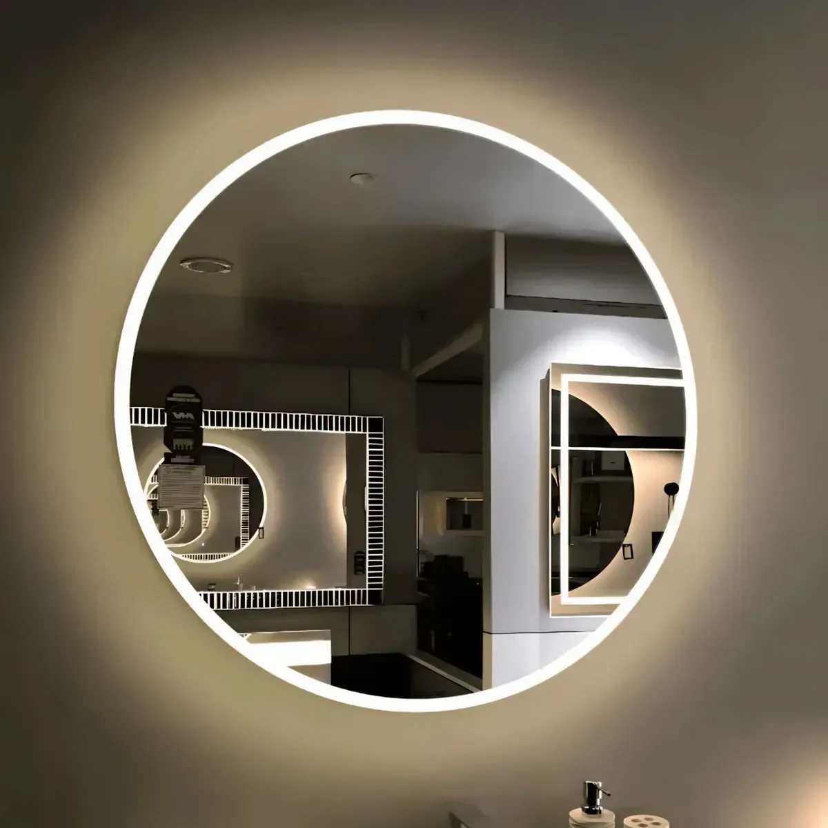 Espelho Banheiro Decorativo Led Redondo Iluminado Sala Quarto 80cm:led Frio