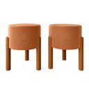 Ver imagem 1 de Kit 2 Puffs  Redondo de Veludo Pés Madeira Terra Cota