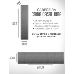 Kit 20 Cabeceiras Estofadas de Cama King Box Casal Modulada Autocolante 2,00mx45cm - 9