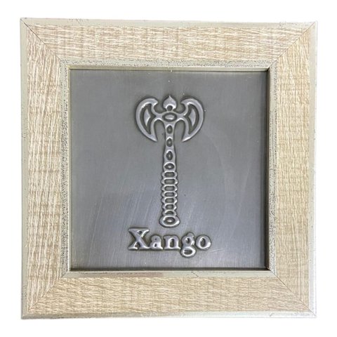 Quadro Xangô Machado Orixá Madeira Carvalho 13 X13 Cm