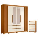 Ver imagem 1 de Guarda Roupa Casal Doble com Espelho 06 Portas e Cômoda Unno Cinamomo Off White - Móveis Albatroz