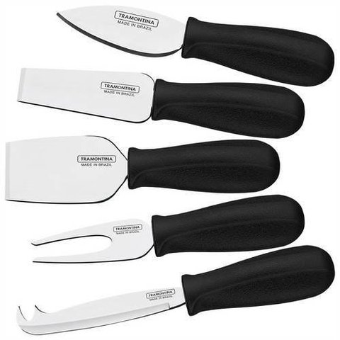 Jogo para Queijos Tramontina Harmoniza com Lâminas em Aço Inox e Cabos de Polipropileno Preto 5 Peça