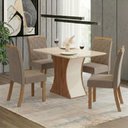 Ver imagem 1 de Conjunto Sala de Jantar Layla Confort 4 Lugares Tampo MDF Suede Amêndoa 120cm Casa 812