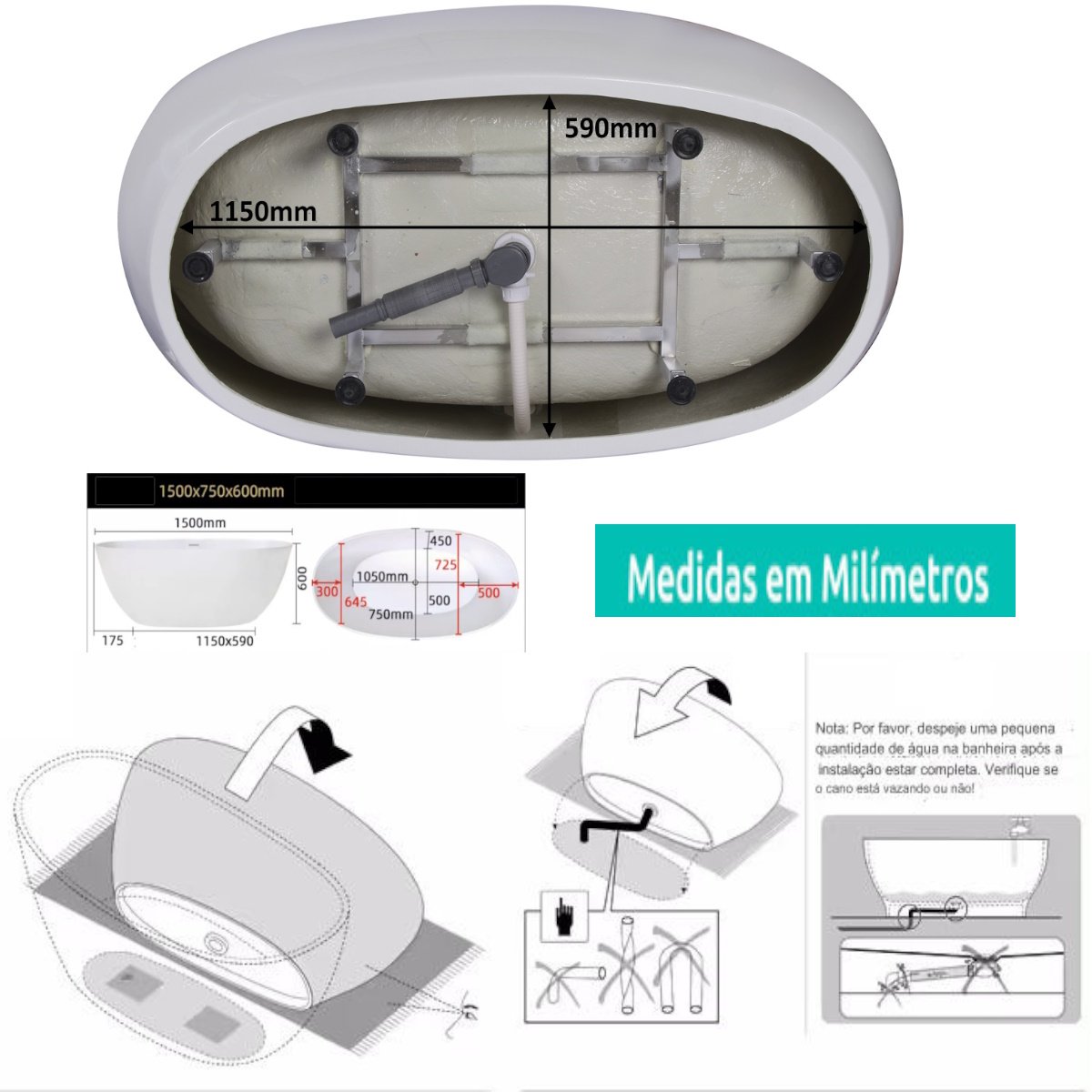 Banheira Imersao Freestanding de Luxo 1.50m - 9