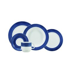 Serviço de Jantar e Chá em Porcelana com 20 Peças - Cilíndrica Pintura À Mão Azul Saturno - 1