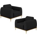 Ver imagem 1 de Kit 02 Poltronas Decorativas Base De Madeira e Pés D'Ouro Molino D02 Veludo Preto C-300 - Lyam