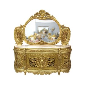 Aparador Clássico Dourado com Tampo em Mármore com Espelho Prime Home Decor 37977
