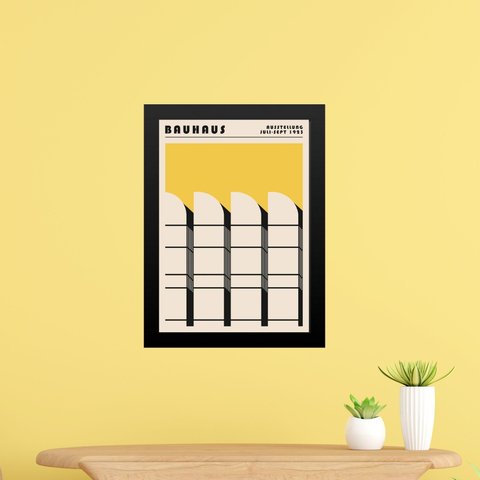 Quadro Bauhaus Amarelo e Preto - Arquitetura 24x18cm:moldura Branca