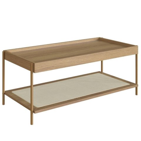 Mesa Centro Retangular Oslo Artesano 93 Cm (larg) Mdp Hanover Palha Sintética Bege Pé Metal