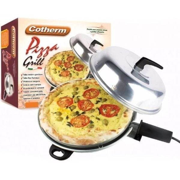 Churrasqueira e Forno Pizza Grill Elétrico 2 em 1 com Tampa e Forma Redonda 110V 127V Cotherm 1151