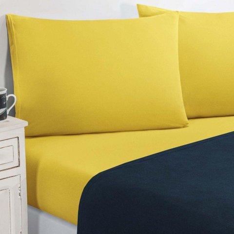 Jogo de Cama Malha Lençol 100% Algodão Gran Moratta 3 Peças Solteiro - Azul Marinho-amarelo