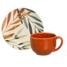 Jogo com 06 Xícaras e 06 Pires para Chá Coup Cróton Bege e Laranja - 1