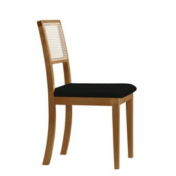 Kit 6 Cadeiras de Jantar Palha Estofadas Veludo Preto Encosto Tela Sextavada Rubi Madeira Maciça Mel - 4