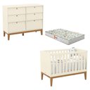 Ver imagem 1 de Berço Americano e Cômoda 6 Gavetas Unique Off White Eco Wood com Colchão Gazin - Matic