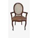 Ver imagem 2 de Cadeira Medalhão em Madeira Estofada com Couro Ecológico. Encosto Tela Sextavada. com Braço