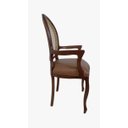 Ver imagem 3 de Cadeira Medalhão em Madeira Estofada com Couro Ecológico. Encosto Tela Sextavada. com Braço