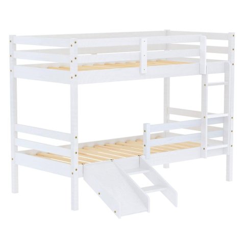 Beliche Solteiro Infantil Eco e Mini Escada/escorregador Madeira Maciça Branco Mobilistore