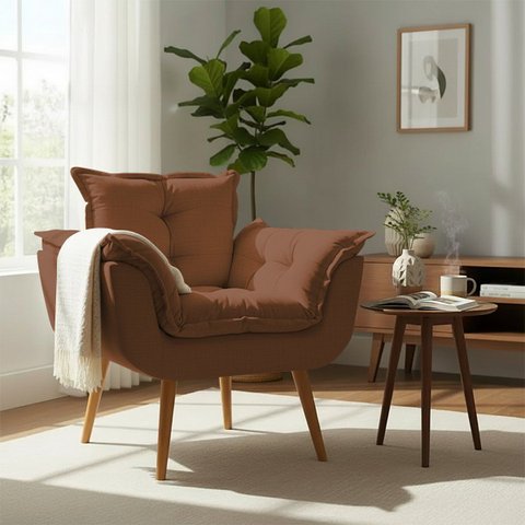 Poltrona Decorativa Alice para Sala Recepção Manicure Clínica Sala de Espera Linho Terracota Luxo