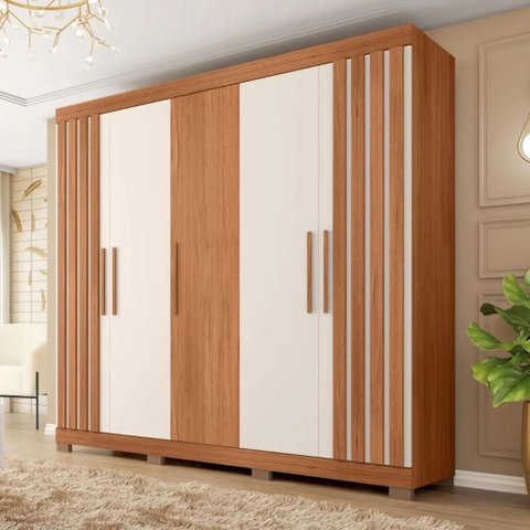 Guarda Roupa Casal 216cm com 5 Portas Sulla Freijó/off C01 - Mpozenato