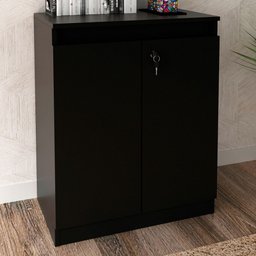 Armário para Escritório Baixo 2 Portas com Chave Me4149 Preto - Tecno Mobili - 1