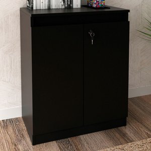 Armário para Escritório Baixo 2 Portas com Chave Me4149 Preto - Tecno Mobili