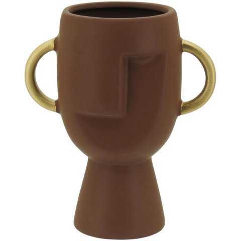 Vaso  Pasco Vaso Decorativo Cachepô Enfeite 18x15x9cm Cerâmica Marrom