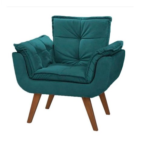 Poltrona Decorativa Canoa Retrô Suede Azul Tiffany para Sala de Estar Luxo Escritório Quarto