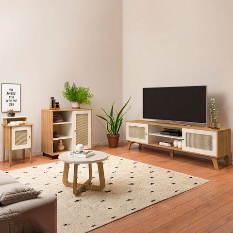 Sala de Estar Completa para TV Até 75 Polegadas Charlotte 4 Portas Carvalho/Off White - Pnr Móveis