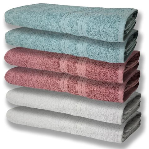 6 Toalhas Grande Super Felpudas e Grossa Algodão 80x150 Itália Soft Beka - Branco/cinza/rosê