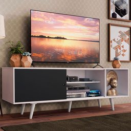 Rack Madesa Dubai para Tv até 65 Polegadas com Pés - Branco/preto/branco - 2