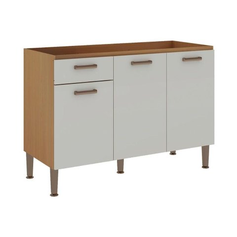 Balcão de Cozinha P/ Pia Essência C/ 3 Portas e 1 Gaveta S/ Tampo 120cm Freijo/white Laca -