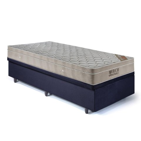 Base Box Baú 96x203 Suede com Colchão Airtech Ortobom Molas Ensacadas