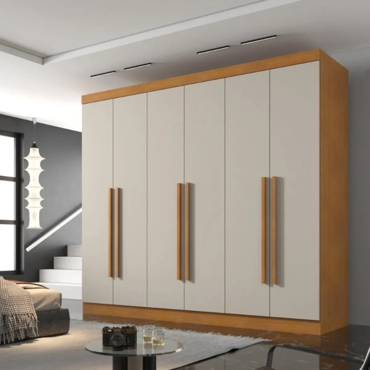Guarda Roupa Casal Olímpia 6 Portas 6 Gavetas Divisao Ele e Ela:cinamomo / Off White